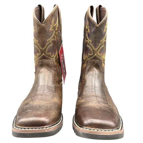 Justin Western Boots Kids Rugged Tan Buffalo 4.5D Embroidered Square Toe SK4681 - Picture 6 of 15